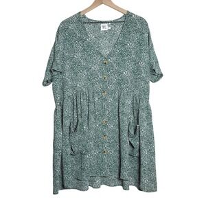 Princess Polly Womens Mini Shirt Dress 6‎ Green Floral Button Up Brunch Flowy